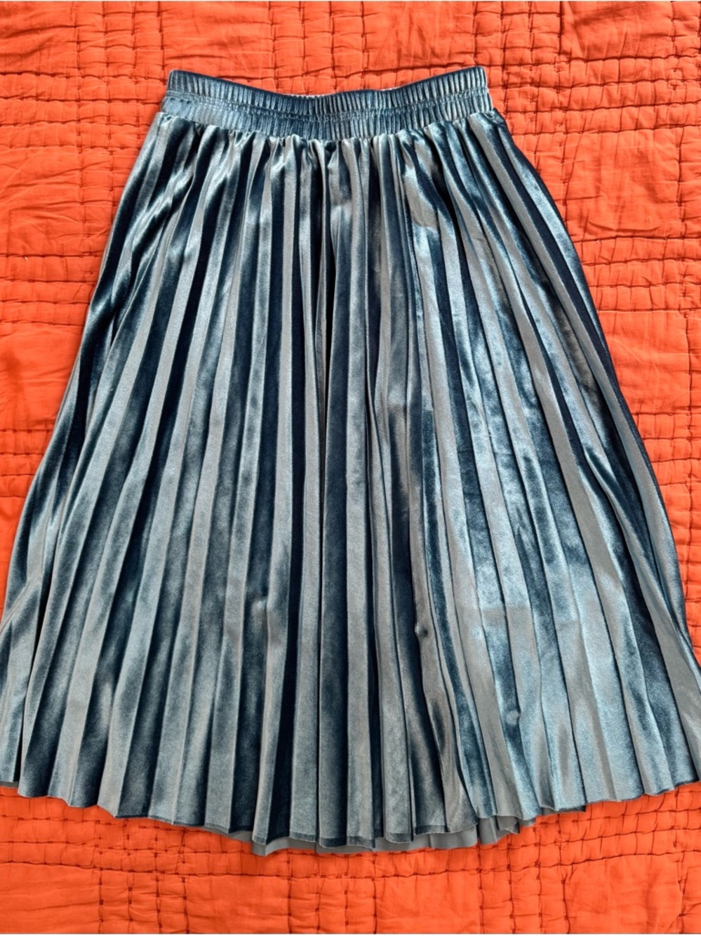 Pleated Satin Midi Skirt - Steel Blue